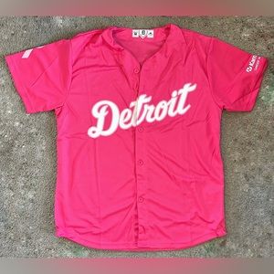 Athletic Barbie Core: Pink Detroit Button-up Jersey